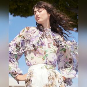 Kobi Halperin Phoenix Floral Print Ruffle Blouse XXL